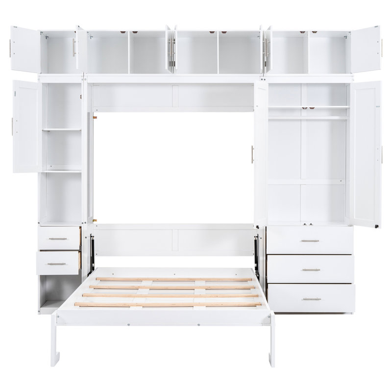 Lit blanc avec armoires - et lit double optimisant l'espace, avec casiers, armoires et fabrication