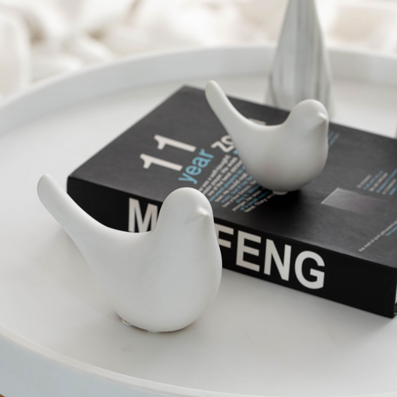 Modern Bird Figurine Statue, White