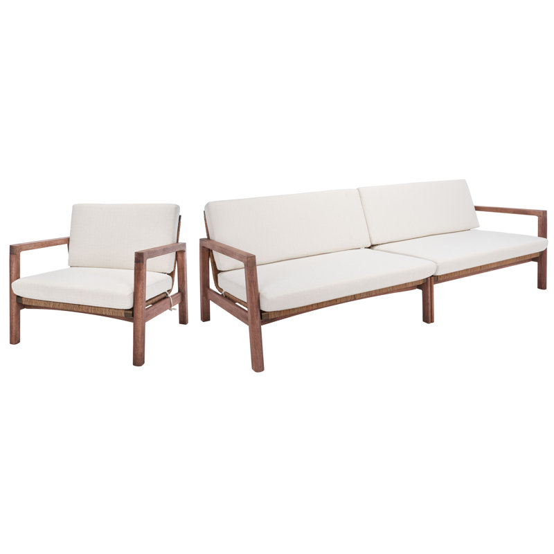 Ensemble de conversation en bois massif pour 3 personnes avec coussins Nicholson