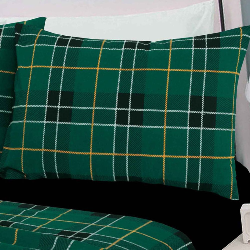 Tartan Check Thermal 100% Brushed Cotton Flannelette Sheet Set, King, Green