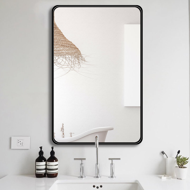 Eitzen Rectangle Wall Mirror High-Strength Tempered Glass and  Stainless Steels Framed Wall Mirror Accent Mirror, Black
