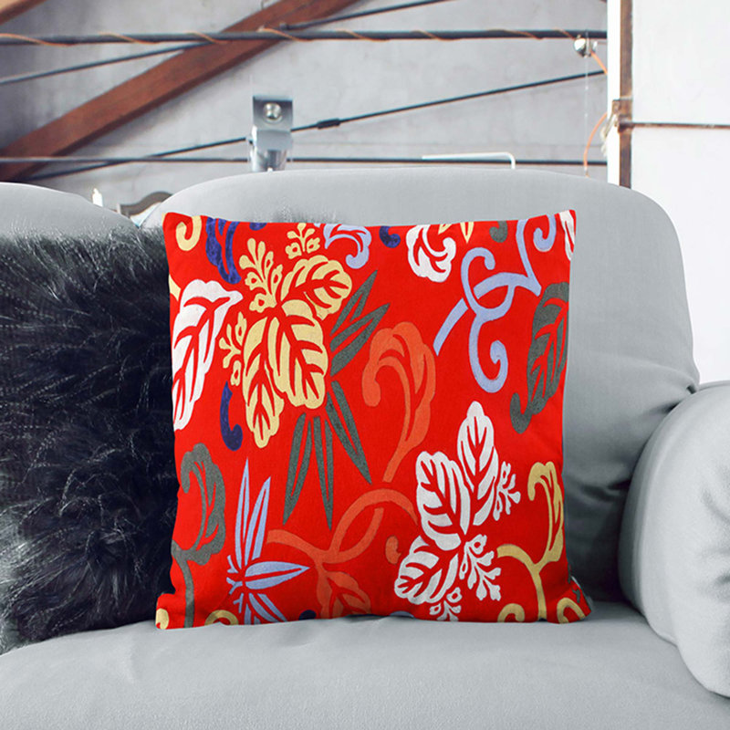 Floral Square Throw Cushion, 55cm H x 55cm W x 20cm D, Black