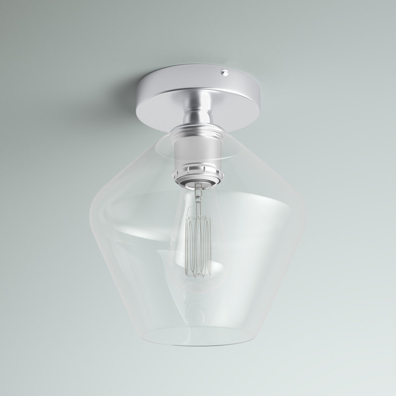 Keaton Glass Flush Mount, Chrome, 9.4" H x 7.9" W x 7.9" D, Clear