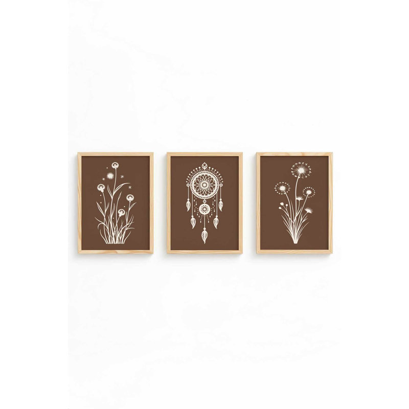 Ensemble de 3 peintures élégantes encadrées, cadre en bois massif, 19,7 x 13,8 pouces chacune | 100% panneau de fibres à densité moyenne, épaisseur: 0,1 pouce | Parfait pour la décoration de salon et de bureau, design élégant et contemporain