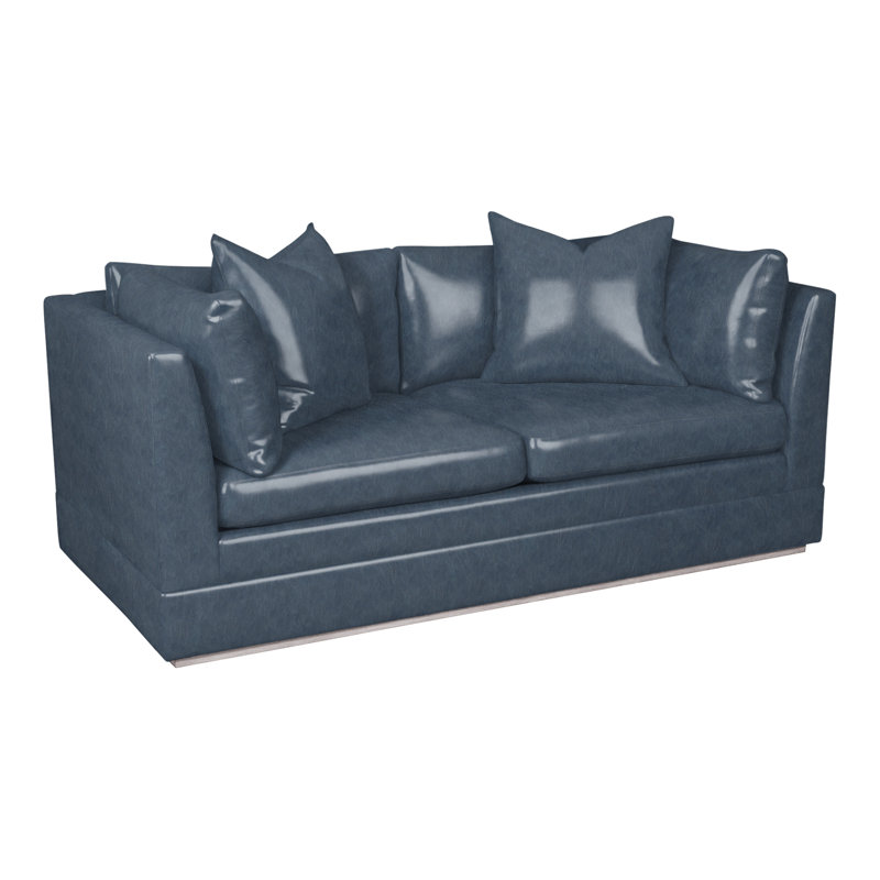 Causeuse à accoudoirs carrés en cuir véritable 70,5 po Thom Filicia Home Boyden, Gris colombe, Jean Saloon