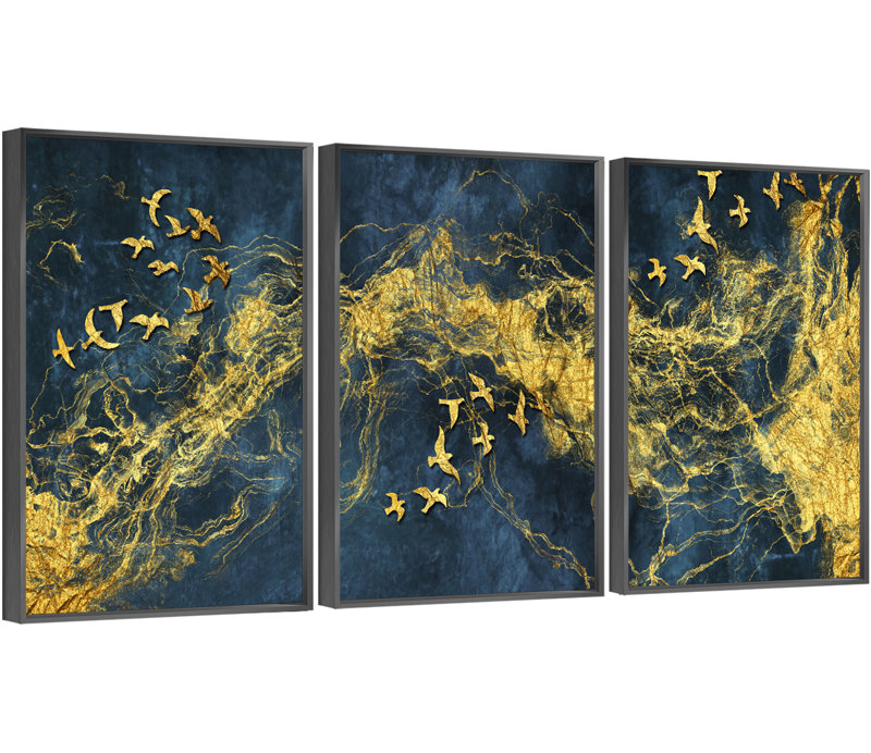 Mountain - ensemble de 3 reproductions sur toile flottantes, H 16,3 po x l 36,3 po x P 1,65 po, Cadre noir