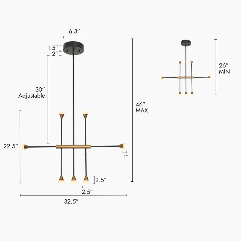 Neydi 7 - Light 32.5'' Sputnik Unique Modern Linear LED Chandelier