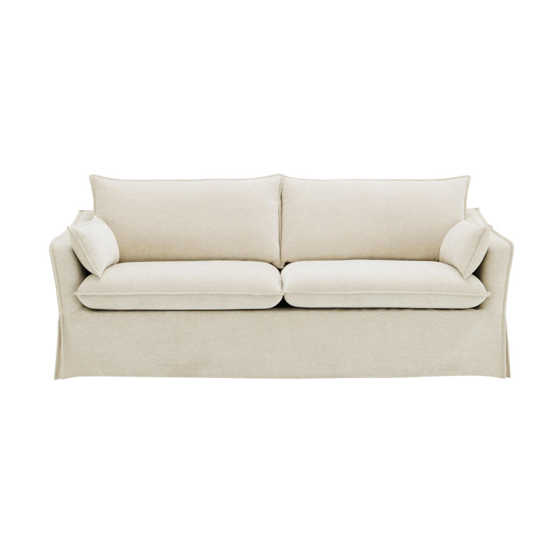 Shane Beige Linen Sofa W/2 Accent Pillows, removable cushions, Upholstered