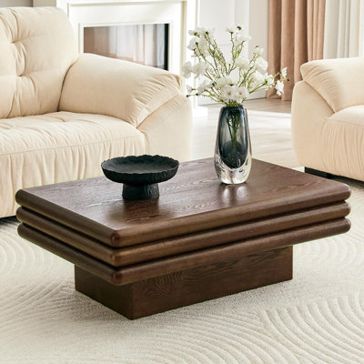 39.5" Rectangular Coffee Table, 3-Tier Solid Wood, Brown Finish