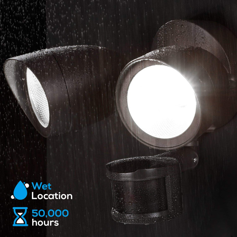 2 - Head LED Hardwired Dusk to Dawn Outdoor Security Flood Light with Motion Sensor, Bronze