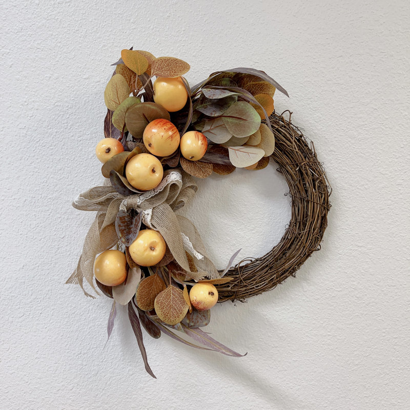 Couronne de pomme artificielle de 16 po faite à la main pour l'automne et l'hiver Ansuma