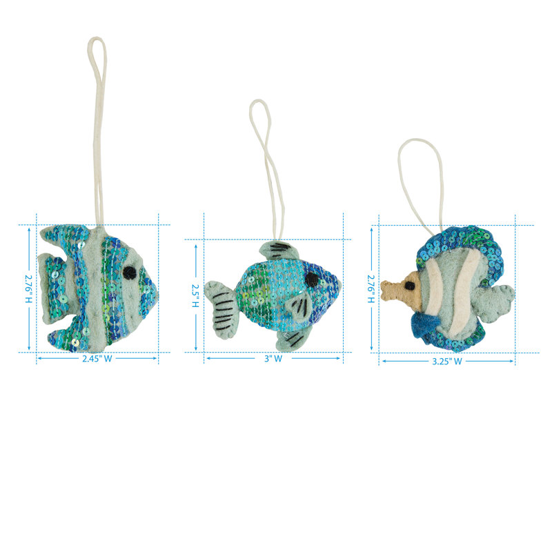 Paquet de 6 ornements en feutre bleu paillé Split P