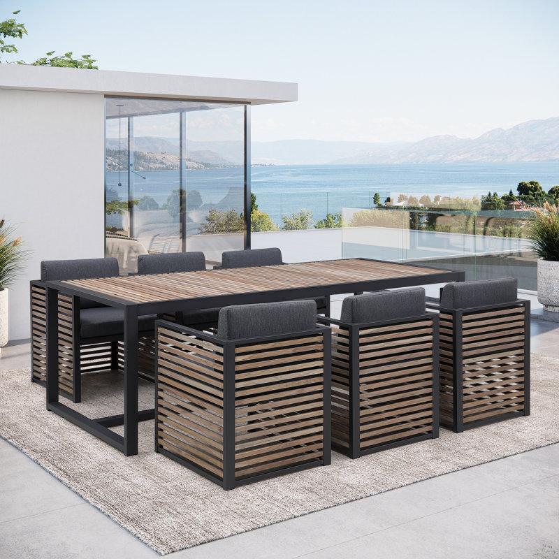 Pawni Teak 6 - Person Rectangular Outdoor Dining Set with Custom Cover