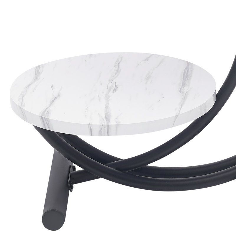 Table de bout ronde à 2 niveaux, Blanc, Noir