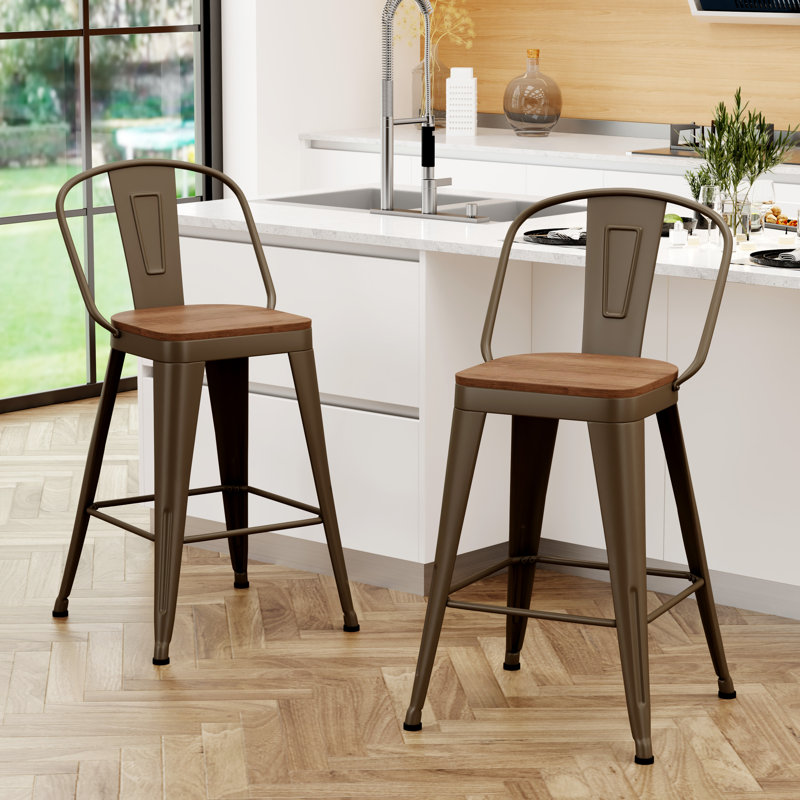 High Back Metal Counter And Bar Stools, Counter Stool (26” Seat Height), Rusty