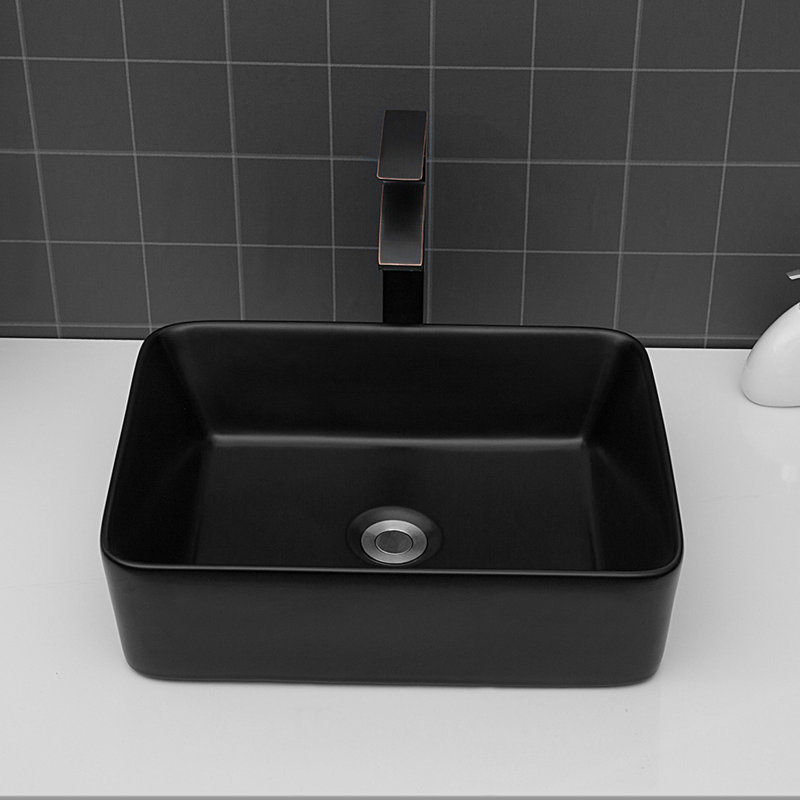 Rectangular Ceramic Vessel Bathroom Sink 19X15x5.5" - Black Countertop Install Installation Type, Black