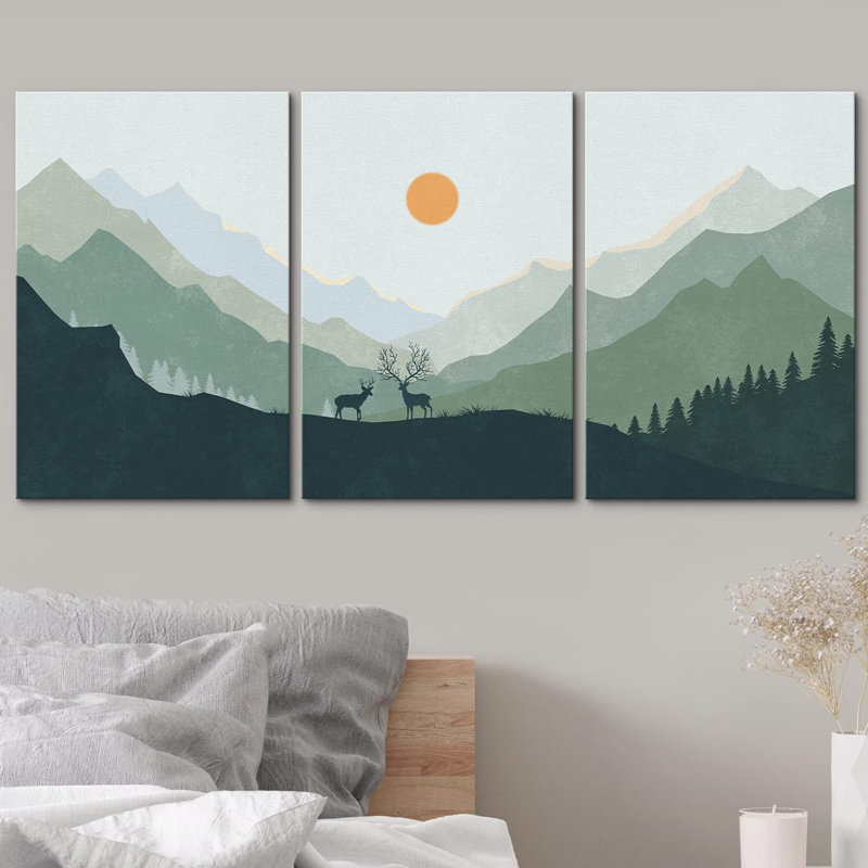 Rustic Mountain Lake Reflection sur toile, 3 pièces, H 24 po x l 48 po x P 1,5 po, Toile tendue