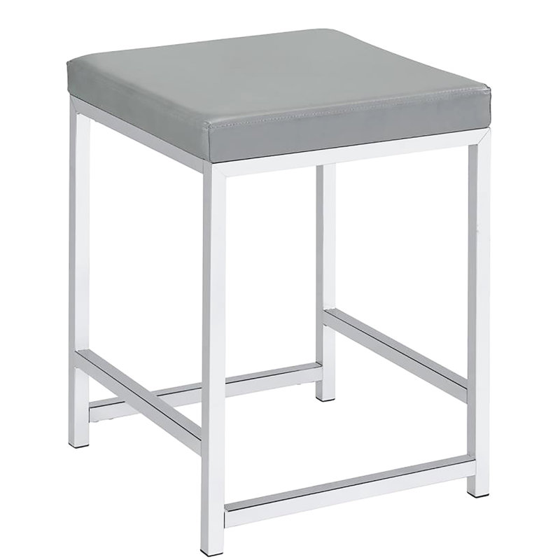 Tabouret de coiffeuse gris avec housse en similicuir et rembourrage en mousse confortable sans dossier, Gris clair