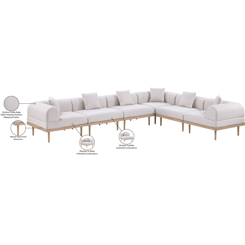 Canapé modulaire d'extérieur en oléfine résilient résistant à l'eau de 142 po Madeleine, Beige