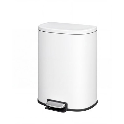 Poubelle à pédale en acier inoxydable de 9 L avec couvercle anti-odeurs – Forme en D, mince et élégante – Idéale pour la salle de bain, la maison et le bureau – Blanche