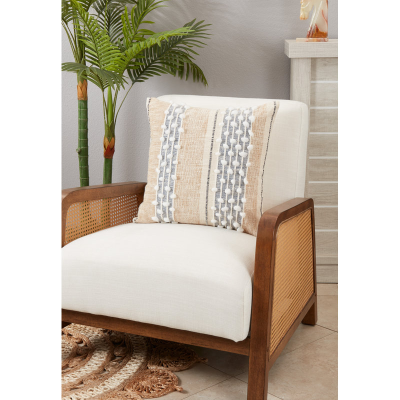 Beige and White Textured Woven Striped Throw Pillow