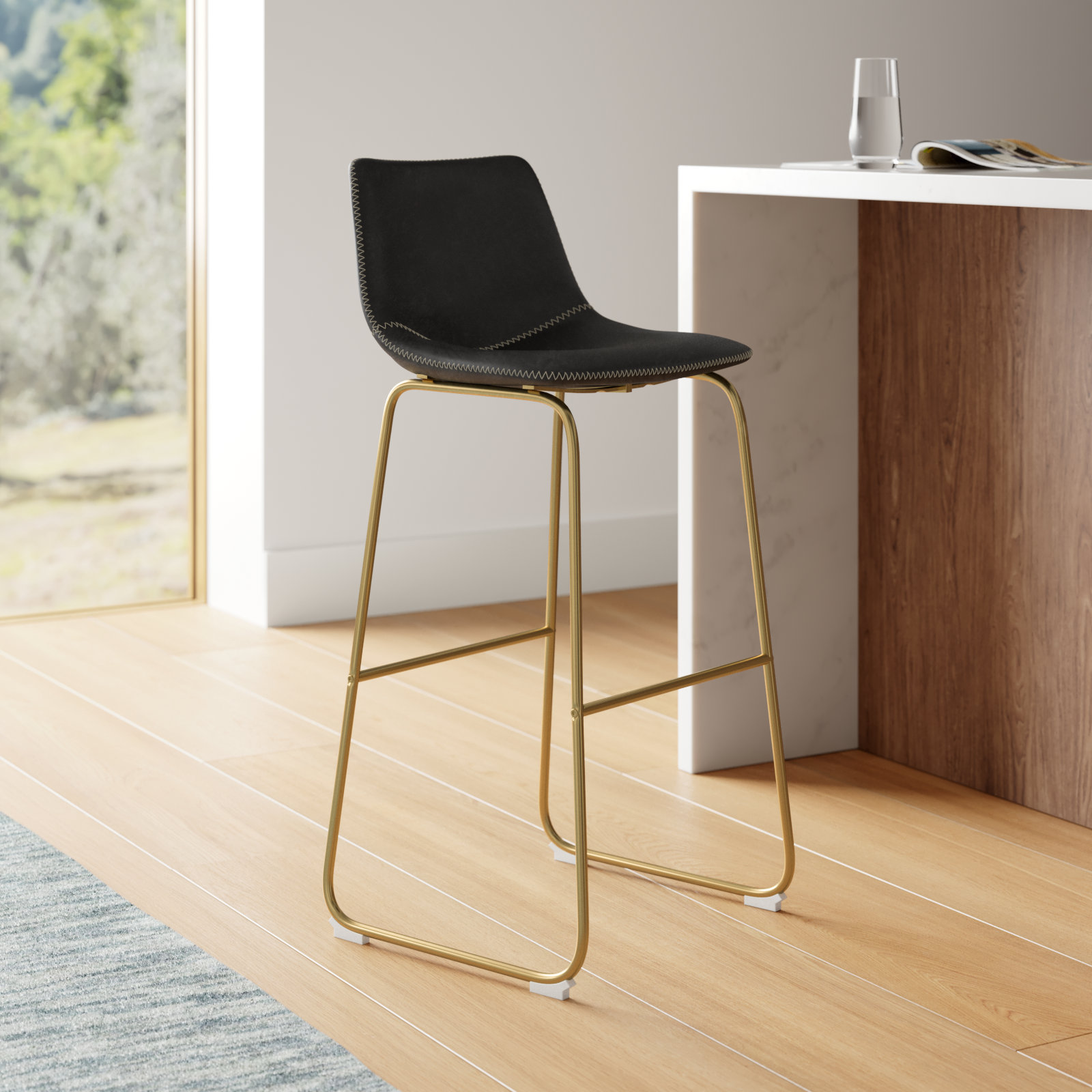 Nia Bar and Counter Stool, Black, Gold, Bar Stool (29" Seat Height)