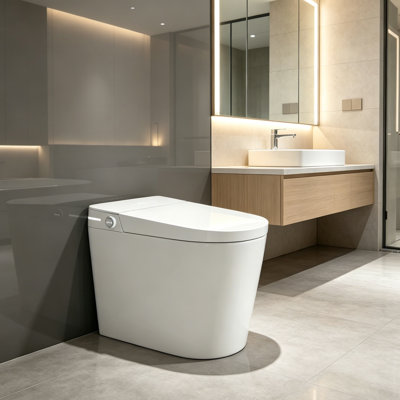 Yingze 10" Rough-In Compact Tankless Smart Bidet Toilet, 23" Length Under 25", Small Size Toilet, Auto Flush Foot Sensor, Instant Warm Water, Heated Seat, Self-Clean Nozzle, LED Night Light, Wireless Remote