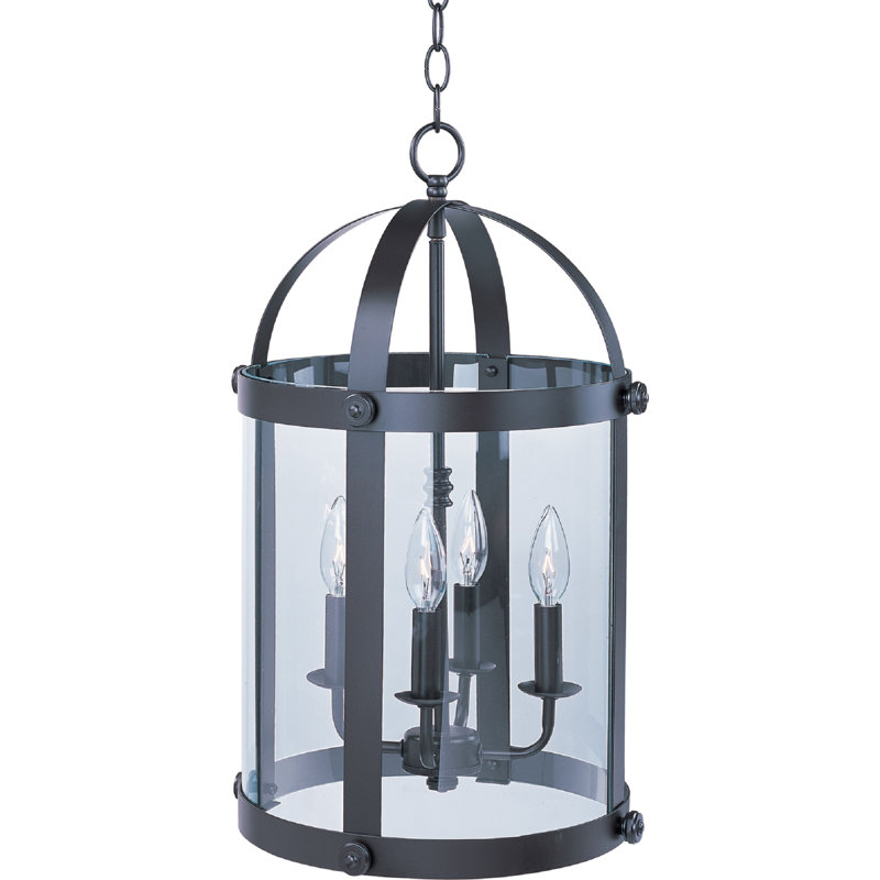 Luminaire suspendu cylindrique 4 lumières lanterne Mosqueda, Bronze