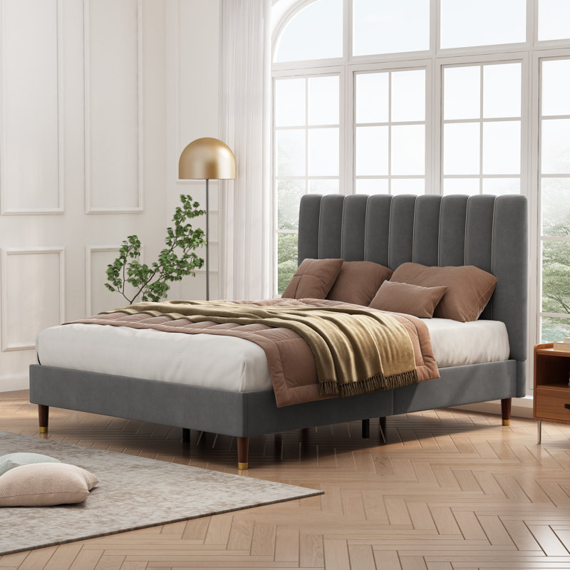 Carmesa Upholstered Platform Bed, Gray, Queen