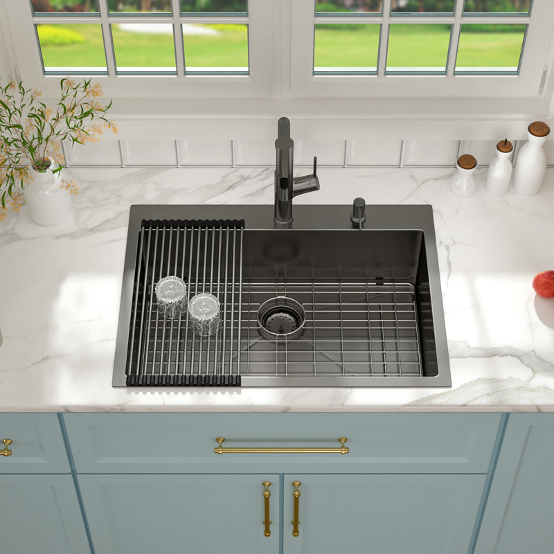 30 Inch Drop In Kitchen Sink 30x22 Stainless Steel Topmount Sinks Single Bowl 16 Gauge Stainless Steel Kitchen Sink with Kitchen Faucet