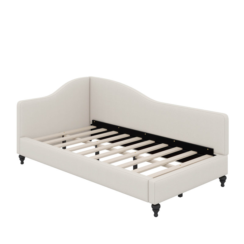Lit de jour simple en L en forme de L avec pieds en bois massif, Beige