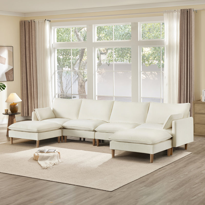 Canapé modulaire rembourré 6 pièces avec repose-pieds 140,5 po Clegg, Polyester beige