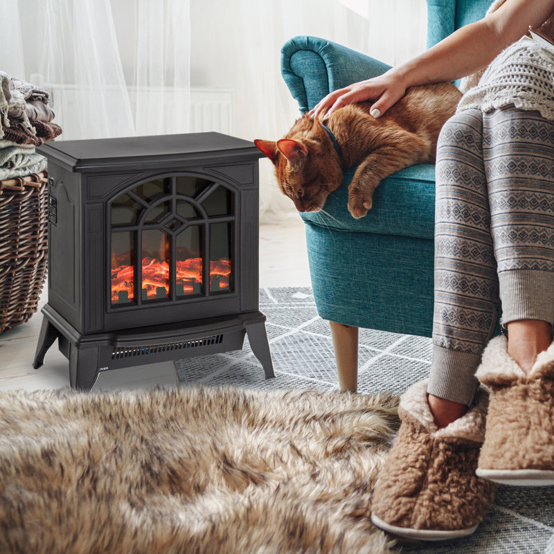 Aaron Freestanding Electric Fireplace Heater w/ LED Flame 1000W/2000W Black