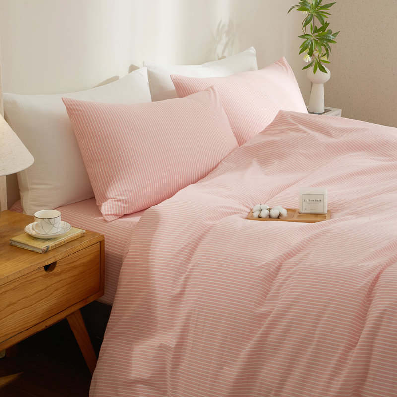 LIFETOWN Striped Duvet Cover Set,3 Pcs Breathable Durable 100% Washed Cotton Comforter Cover for All Seasons, Chic Linen Like Textured Bedding Set.