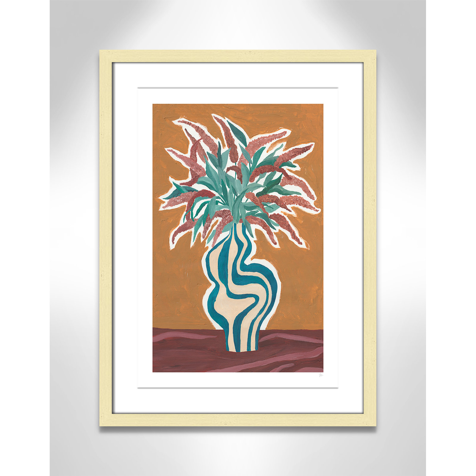 Earth Tone Vase of Flowers Print by Violets Print House, 17'' W x 23'' H, Matted Print, Matte Gold