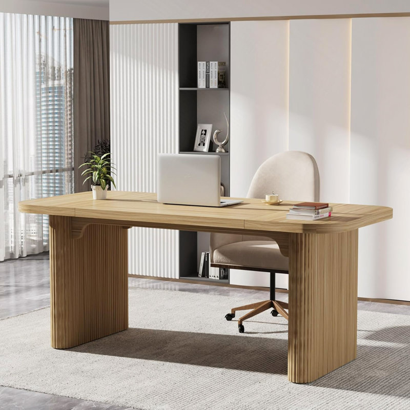 Bureau de direction moderne, grand poste de travail d'ordinateur personnel avec base à double piédestal robuste, table d'écriture et d'étude rectangulaire simple