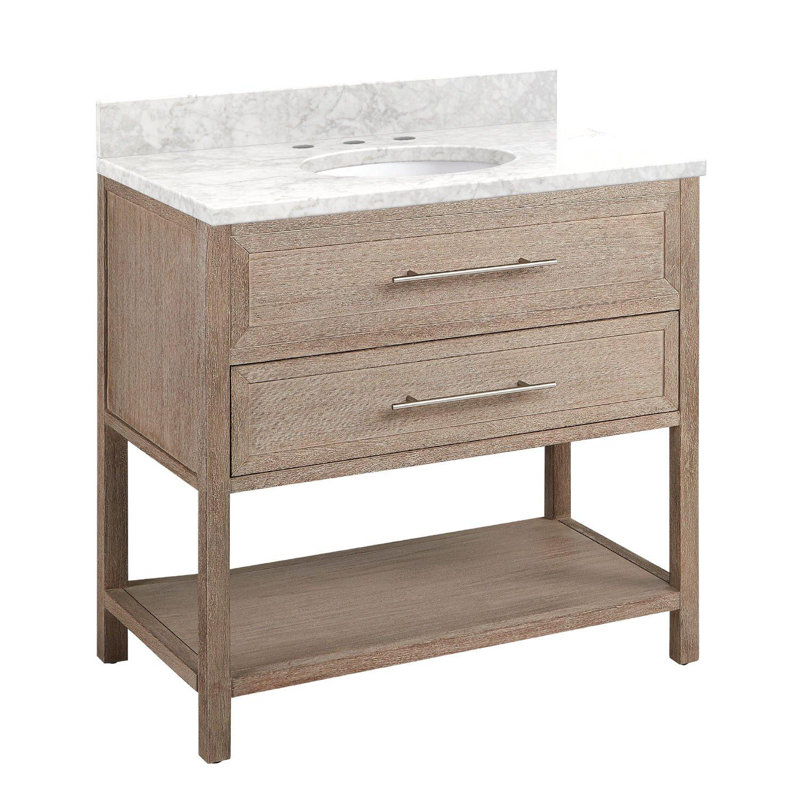 36" Robertson Single Bathroom Vanity Set with Oval Undermount Sink, Carrara Marble, White, 8" Widespread