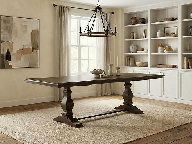 La table de salle à manger Kensington | Piétement central Oak Heirloom et tréteaux (extensible) - Espresso, Espresso