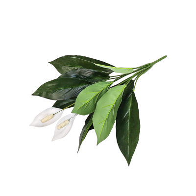 Real Touch White Artificial Peace Lily Spathiphyllum Leaf Stem Plant Greenery Foliage Bush