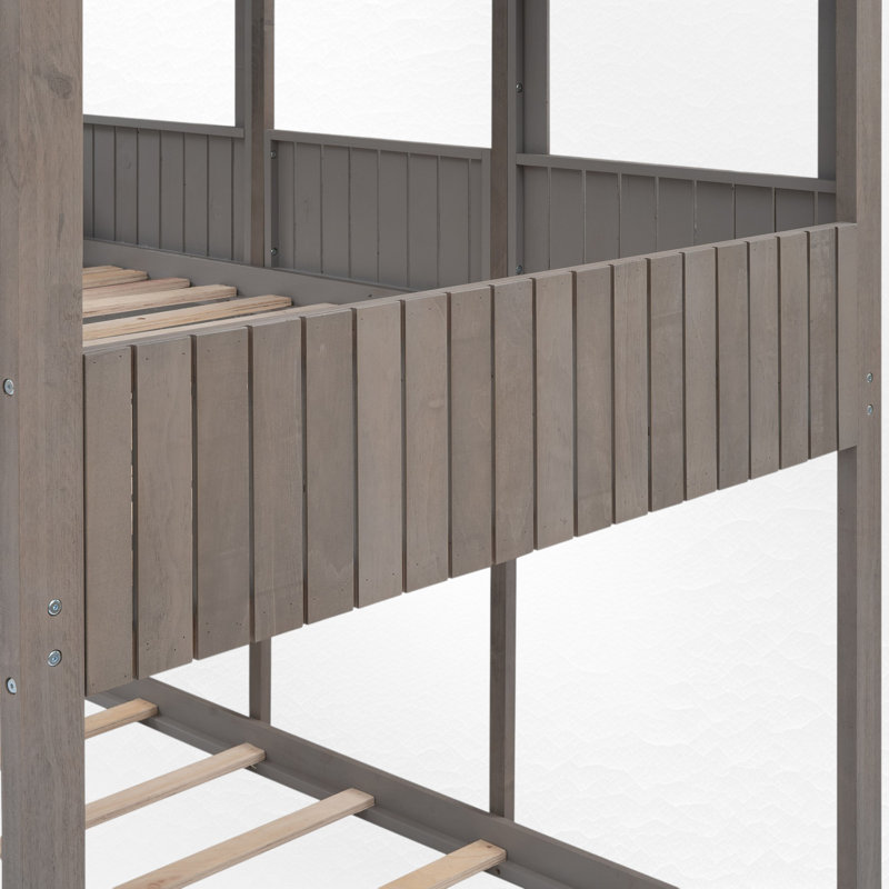 Full Over Full House Bunk Bed, Antique Gray