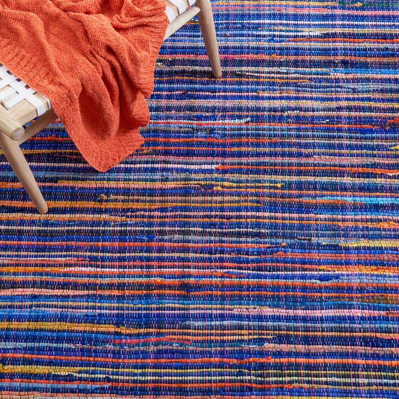 Fales Rag Rug Hand Woven Cotton Striped Rug, Runner 2'3" x 10'