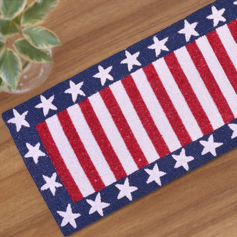 American Flag Table Runner with Patriotic Star Border for Christmas, 4th of July and Holiday Table Decor, 54" Rectangle