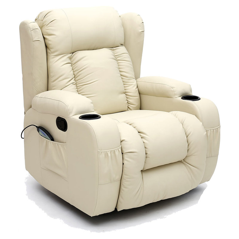 Bonded Leather Electric Recliner with Massager and Heating, Cream