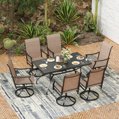 6 - Person Upgraded Metal Patio Swivel Dining Chair Set with Rectangular Table by Winston Porter