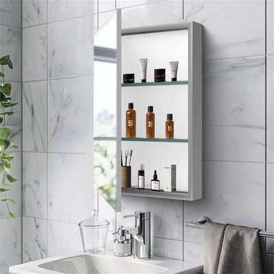 Armoire à pharmacie 15 po x 26 po avec miroir réglable et fixation murale en aluminium pour salle de bain