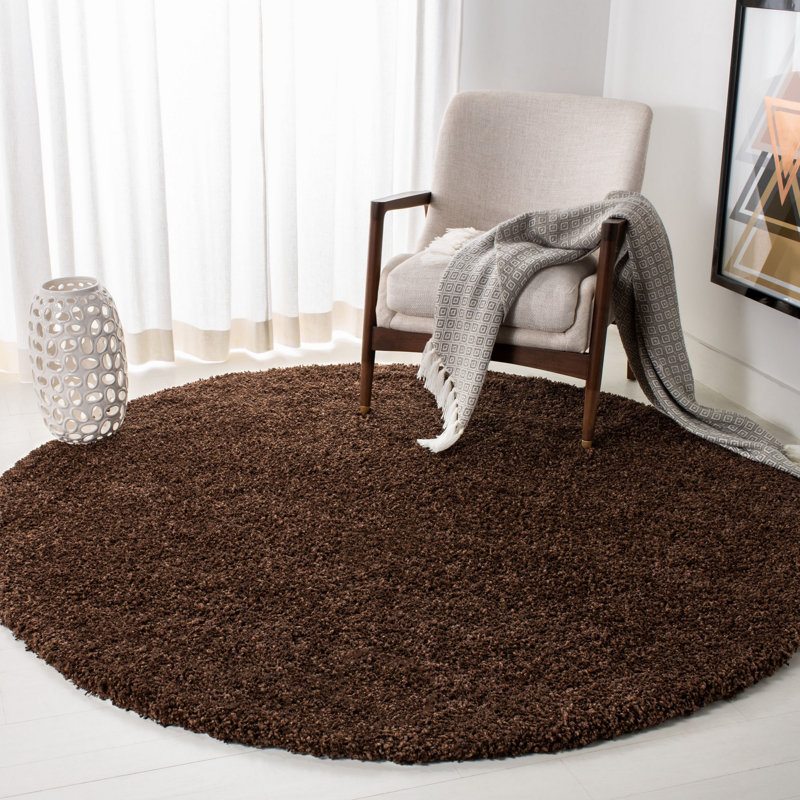 Angeliya Shag Performance Solid Color Rug, Round 6'7", Brown