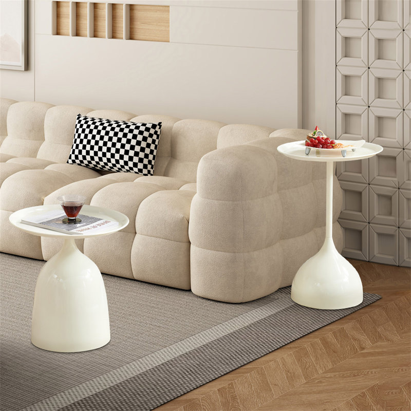 Stylish And Durable White Metal Side Table With Raised Edges For Safety And Easy Assembly