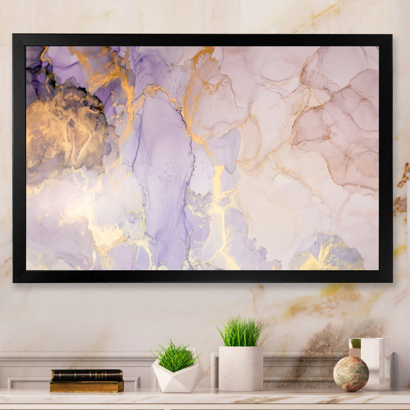Luxe marbré doré et mauve, reproduction d'art sur toile flottante, H 16 po x l 32 po x P 1 po, Cadre photo noir