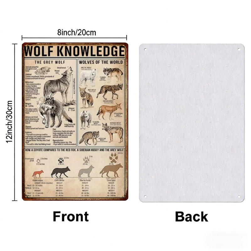 Impression sur affiche en fer-blanc de haute qualité, impression d'affiches de loup, durable, résistante à la décoloration, facile à accrocher, parfaite pour la maison, la cuisine ou le bar pour ajouter un charme rustique ou moderne.