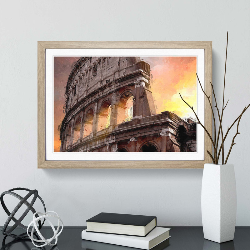 Colosseum Rome Italy in Abstract - Picture Frame Graphic Art Print, Oak Framed, 62cm H x 87cm W x 2cm D